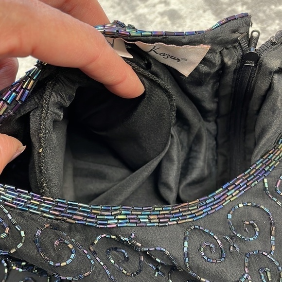 Vintage Laurence Kazar Black Silk Beaded Evening Cocktail Shift Dress Sz MP - Picture 11 of 11